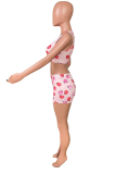 Pink Sexy Print Split Joint U Neck Sleeveless Two Pieces