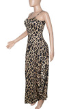 Leopard Print Sexy Print Patchwork Spaghetti Strap Lantern Dress Dresses