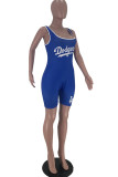 Red Casual Sportswear Letter Print Basic U Neck Regular Romper