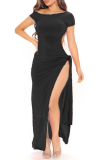 Black Sexy Solid Hollowed Out O Neck Irregular Dress Dresses