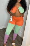 Orange Green Sexy Solid Hollowed Out Two Pieces