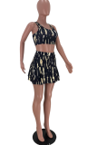Yellow Sexy Print Patchwork Square Collar Sleeveless Two Pieces