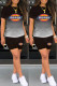 Black Fashion Casual Print Basic O Neck Short Sleeve Two Pieces