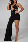 Rose Red Fashion Sexy Solid Hollowed Out Backless Spaghetti Strap Irregular Regular Jumpsuits