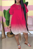 Grey Casual Gradual Change Patchwork O Neck Ball Gown Dresses
