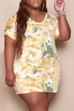 Green Sexy Patchwork Tie-dye V Neck Straight Plus Size Dresses