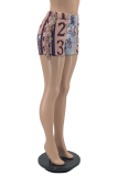 Blue Casual Print Tassel Patchwork Straight Mid Waist Straight Full Print Bottoms
