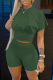 Army Green Casual Solid Patchwork O Neck Short Sleeve Two Pieces