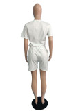 White Fashion Casual Letter Print Basic O Neck Short Sleeve Two Pieces