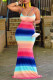 Red Blue Fashion Sexy Print Backless Spaghetti Strap Long Dress Dresses