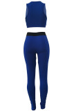 Blue Casual Letter Print Patchwork O Neck Sleeveless Two Pieces