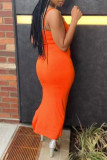Rose Red Sexy Casual Solid Slit Spaghetti Strap Sleeveless Two Pieces