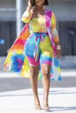 Multi-color Sexy Patchwork Tie-dye Strapless Long Sleeve Two Pieces