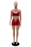 Red Sexy Casual Solid Hollowed Out V Neck Sleeveless Two Pieces