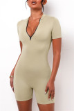 White Sexy Casual Solid Backless Zipper Collar Skinny Romper
