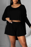 Black Casual Solid Patchwork Asymmetrical O Neck Long Sleeve Two Pieces