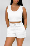 Light Blue Casual Solid Basic U Neck Sleeveless Two Pieces