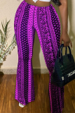 Black Casual Print Patchwork Boot Cut Mid Waist Speaker Full Print Bottoms