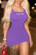 Purple Fashion Sexy Letter Print Basic U Neck Vest Dress
