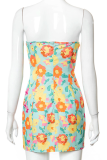 Colour Sexy Print Patchwork Strapless Pencil Skirt Dresses
