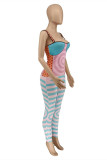 Pink Fashion Sexy Print Backless Square Collar Skinny Jumpsuits