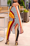 Blue Fashion Casual Striped Print Basic O Neck Half Sleeve Two Pieces