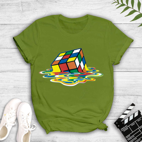 Green Fashion Casual Print Basic O Neck T-Shirts