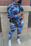 Purple Fashion Casual Print Tie-dye Zipper Collar Skinny Jumpsuits