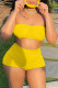 Yellow Simplicity Solid Strapless Sleeveless Two Pieces（with a mask）
