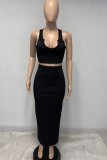 Black Sexy Solid Patchwork U Neck Sleeveless Two Pieces