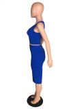 Royal Blue Casual Solid Vests U Neck Sleeveless Two Pieces