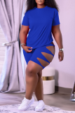 Pink Casual Solid Hollowed Out O Neck Short Sleeve Two Pieces