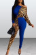 Blue Casual Print Leopard Split Joint O Neck Long Sleeve Two Pieces