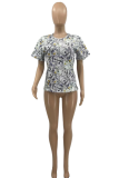 Multicolor Casual Print Patchwork O Neck T-Shirts