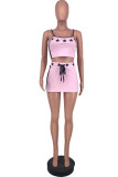 Light Purple Sexy Casual Print Patchwork Backless Spaghetti Strap Sleeveless Two Pieces