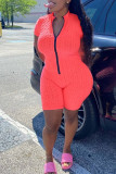 Pink Fashion Casual Solid Basic Zipper Collar Regular Romper