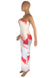 White Fashion Sexy Print Backless Strapless Sleeveless Dress