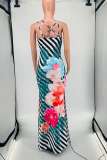 Black Sexy Print High Opening Off the Shoulder Irregular Dress Dresses