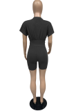 White Casual Solid Patchwork O Neck Short Sleeve Two Pieces