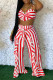 Red Sexy Casual Striped Print Bandage Backless Spaghetti Strap Sleeveless Two Pieces