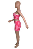 Rose Red Fashion Casual Print Vests U Neck Sleeveless Two Pieces