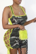 Green Sexy Camouflage Print Patchwork Spaghetti Strap Pencil Skirt Dresses