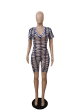 Multicolor Sexy Print Patchwork V Neck Skinny Rompers