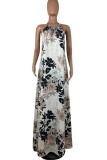 Multicolor Sexy Casual Print Backless Halter Sleeveless Dress