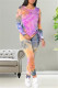 Fuchsia Fashion Casual Print Tie Dye Basic O Neck Long Sleeve Two Pieces