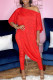 Red Fashion Casual Print Asymmetrical Oblique Collar Half Sleeve Two Pieces