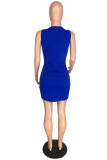 Blue Casual Solid Vests V Neck Sleeveless Dress