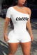 White Casual Letter Print Patchwork Oblique Collar Skinny Rompers