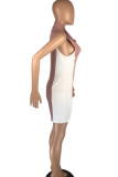 Pink Sexy Casual Patchwork Basic Zipper Collar Skinny Romper