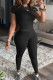 Black Casual Solid Patchwork O Neck Short Sleeve Two Pieces